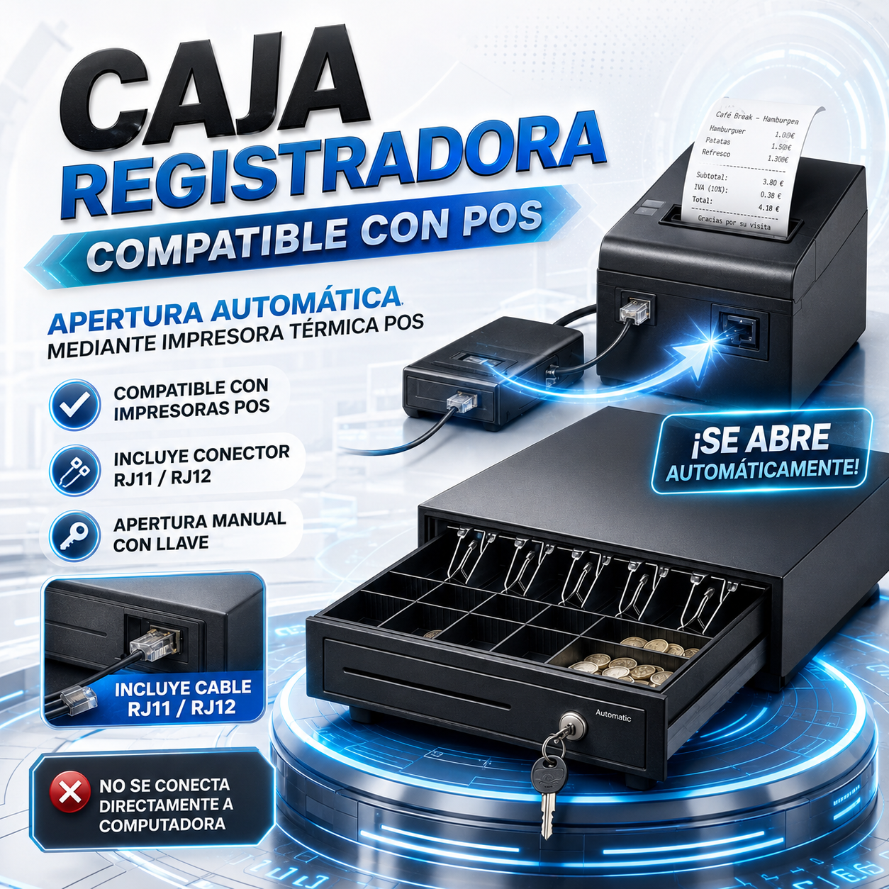 Caja Registradora Metálica con Cerradura y Llave