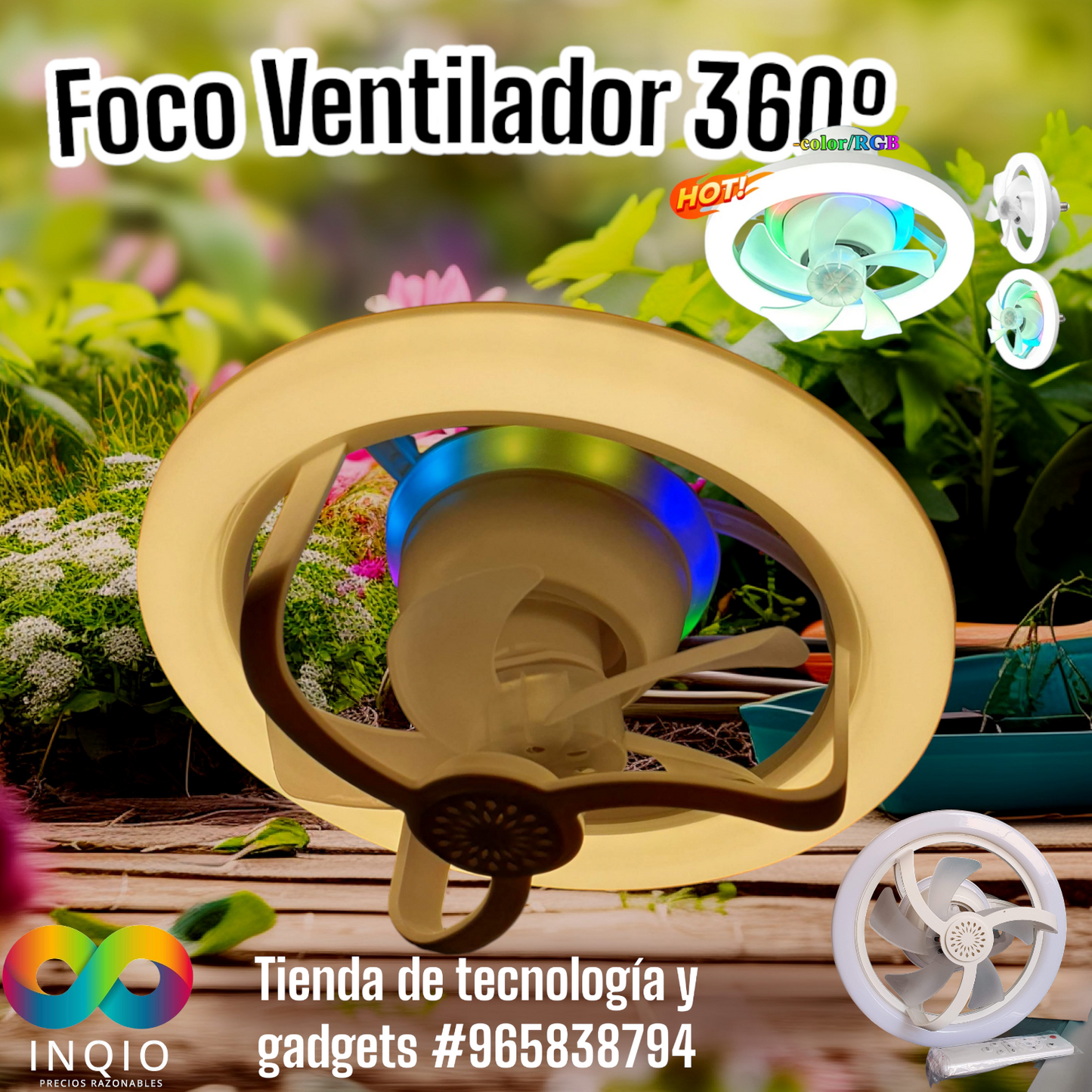 🌀 FOCO VENTILADOR 360º CON CONTROL REMOTO – ¡FRESCURA, LUZ Y AROMATERAPIA EN UN SOLO DISPOSITIVO! 🌈✨