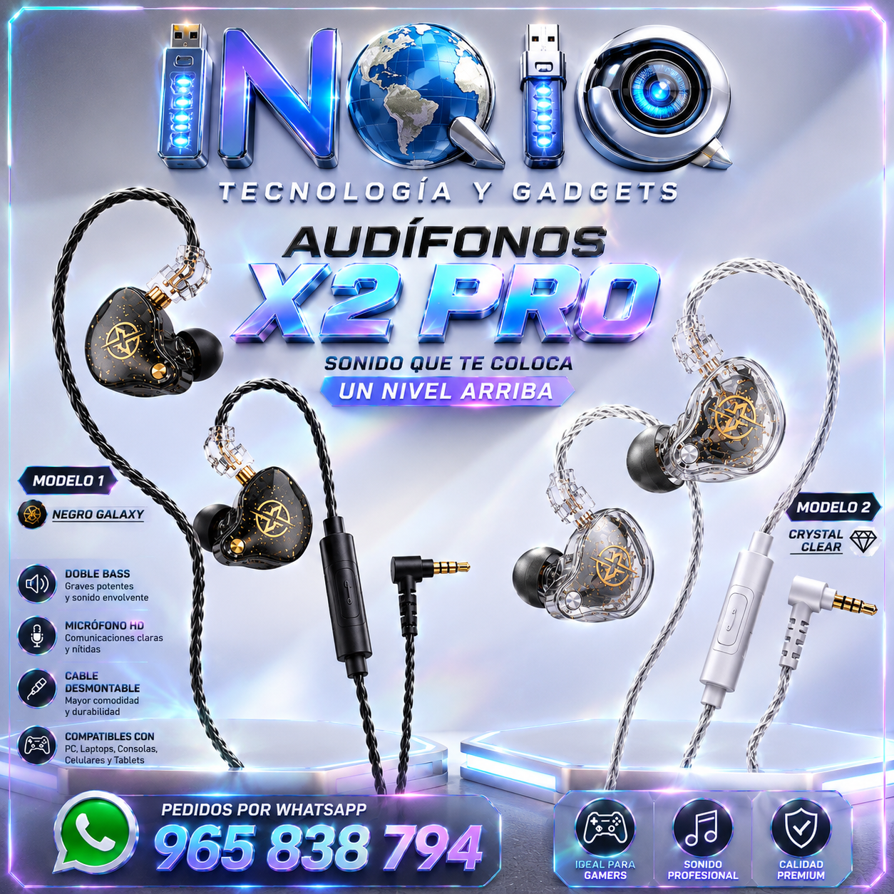 📢 Audífonos Gamer X2 PRO Desmontables Doble Bass | Micrófono HD | Jack 3.5mm | Compatible PC, PS, Laptop y Celular 🎮🎧