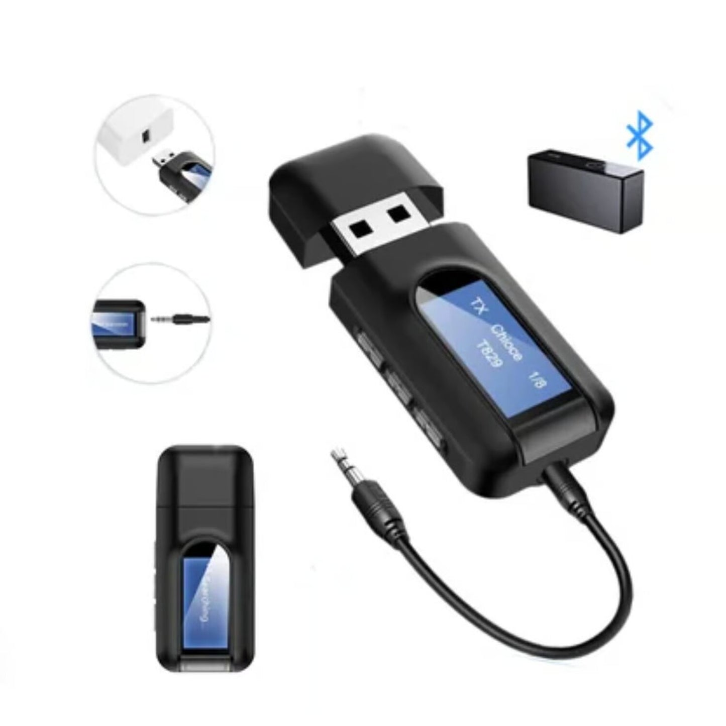 📱 Adaptador Bluetooth 5.0 Emisor/Receptor 2 en 1 con Pantalla LCD – Conectividad Inalámbrica para Smart TV y PC 💻🎶
