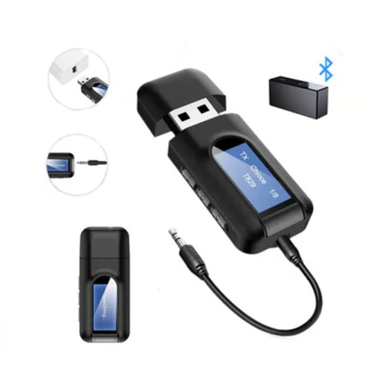 📱 Adaptador Bluetooth 5.0 Emisor/Receptor 2 en 1 con Pantalla LCD – Conectividad Inalámbrica para Smart TV y PC 💻🎶