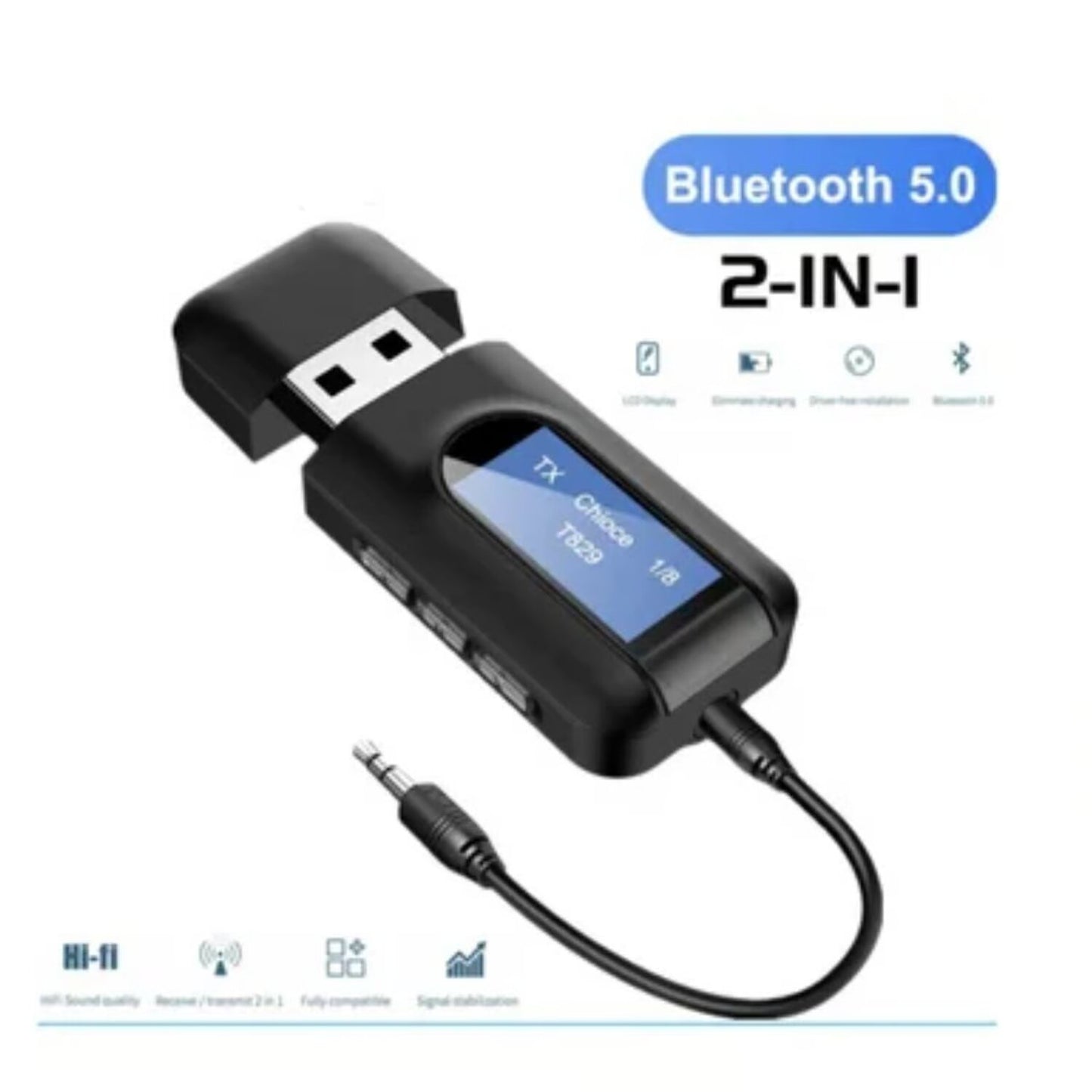 📱 Adaptador Bluetooth 5.0 Emisor/Receptor 2 en 1 con Pantalla LCD – Conectividad Inalámbrica para Smart TV y PC 💻🎶