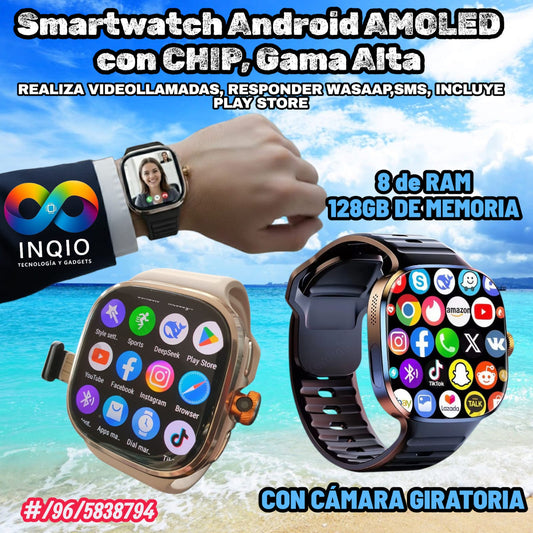 Smartwatch Android AMOLED 8GB RAM 128GB | Chip SIM WiFi Bluetooth + Cámara Giratoria