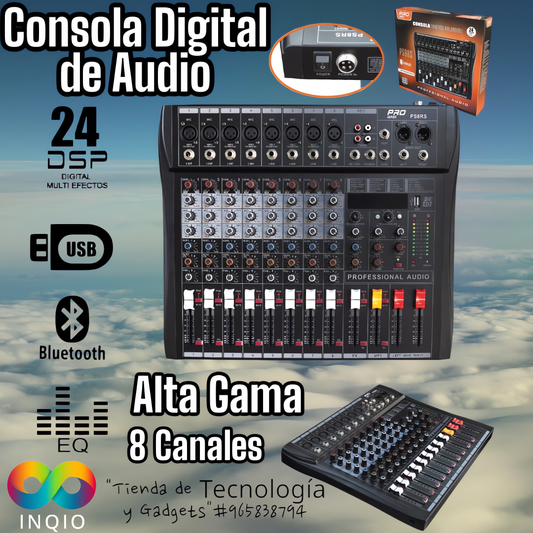 🎛️ CONSOLA DIGITAL DE AUDIO PROFESIONAL DE 8 CANALES – ¡POTENCIA Y PRECISIÓN EN TUS MANOS! 🔊✨