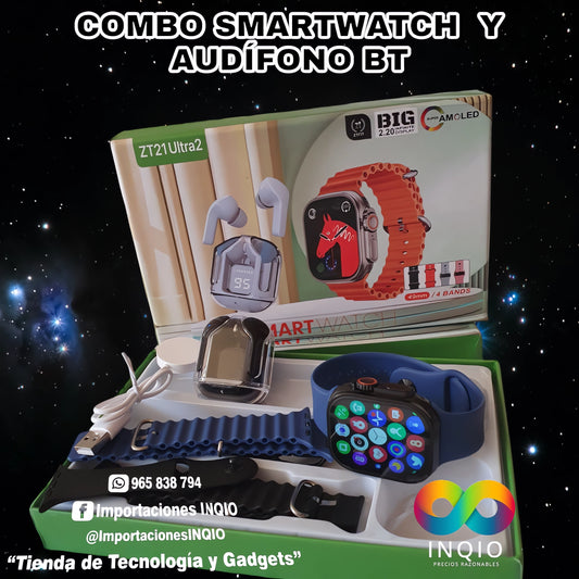 ⌚ COMBO SMARTWATCH ZT21 ULTRA + AUDÍFONOS BLUETOOTH – ¡TECNOLOGÍA Y ESTILO EN UN SOLO PACK! 🎧✨