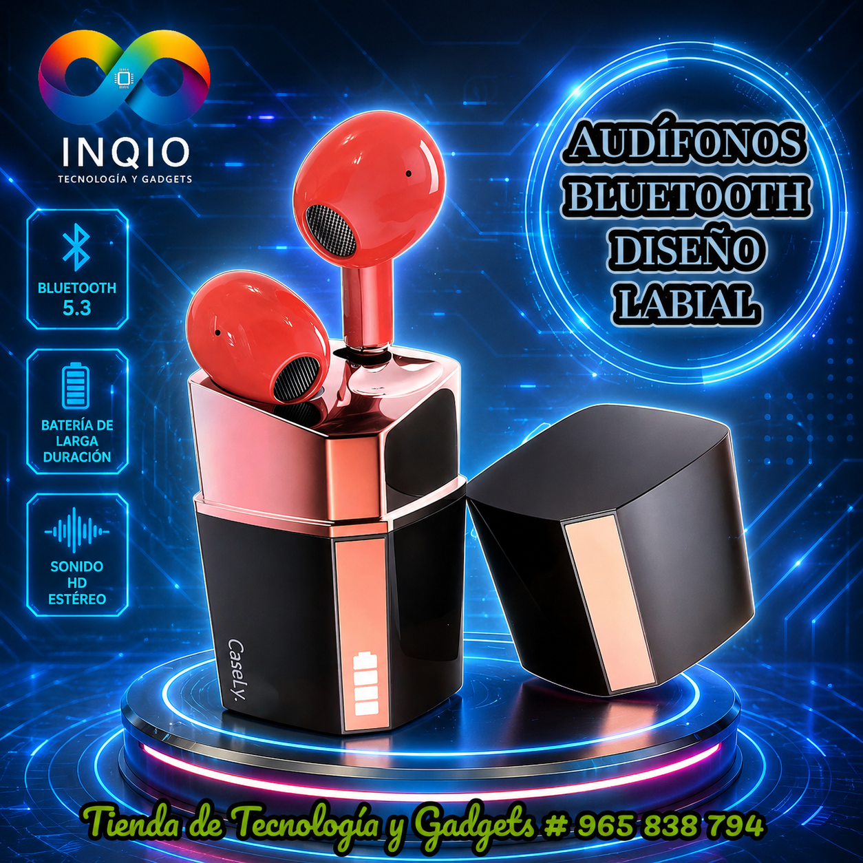 🎧 Audífonos Bluetooth FreeBuds Lipstick CaseLy – Diseño Labial Recargable Bluetooth 5.1 💄✨