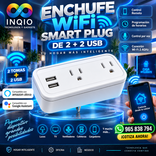 Enchufe WiFi Smart Plug 2 Tomas + 2 USB | Control Inteligente