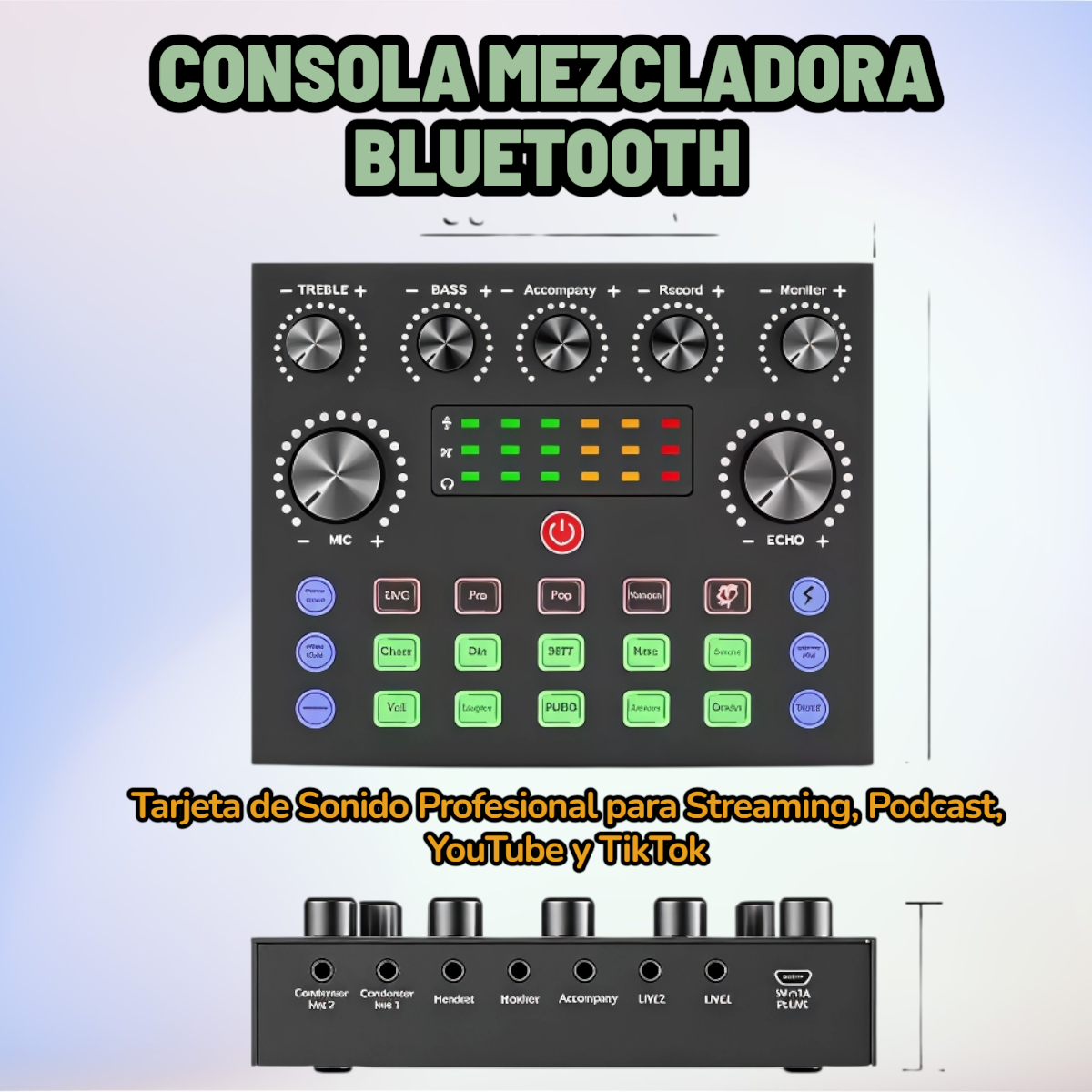 Consola Mezcladora XY-V8S Bluetooth | Tarjeta de Sonido Profesional para Streaming, Podcast, YouTube y TikTok