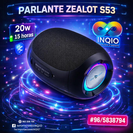 Parlante Bluetooth Zealot S53 20W Original – Resistente al Agua IPX6, Luces LED RGB, TWS
