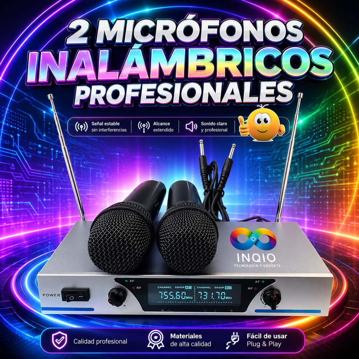 🎤 2 Micrófonos Inalámbricos Profesionales – Sonido Claro y Conexión Estable 🎶🔊