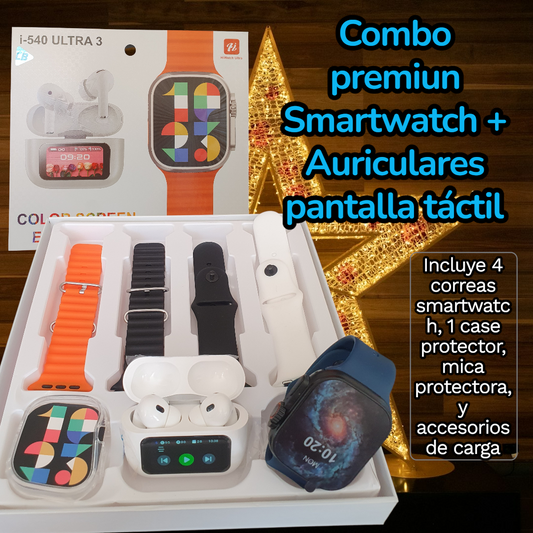 Smartwatch HiWatch Ultra 3 + Audífonos i-540 Ultra con Pantalla Táctil | Combo Premium  Android iOS