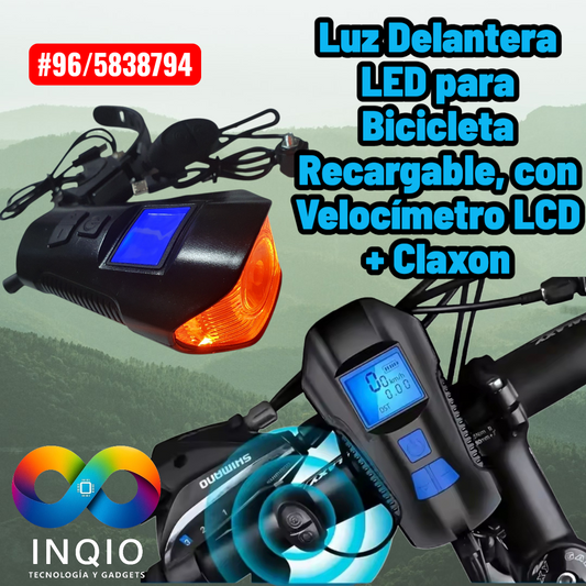 Luz Delantera Bicicleta, Recargable con Velocímetro LCD + Claxon | Linterna LED para Bicicletas