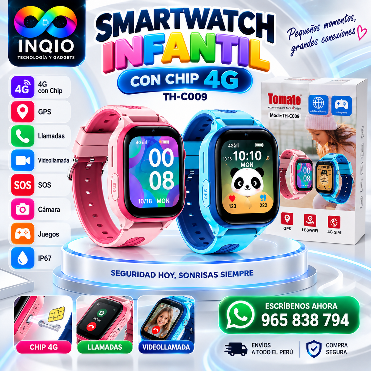 Smartwatch Infantil con Chip 4G + GPS, Llamadas y Videollamada | TH-C009