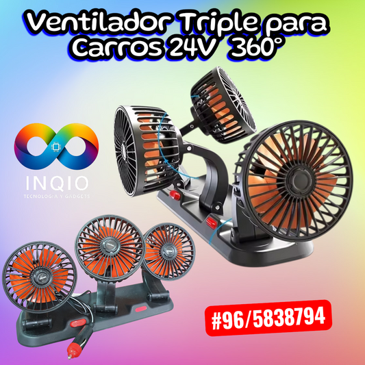 Ventilador Triple 24V para Camión, Bus, auto, SEISA Motor Cobre. Aire Potente 360° Bajo Ruido