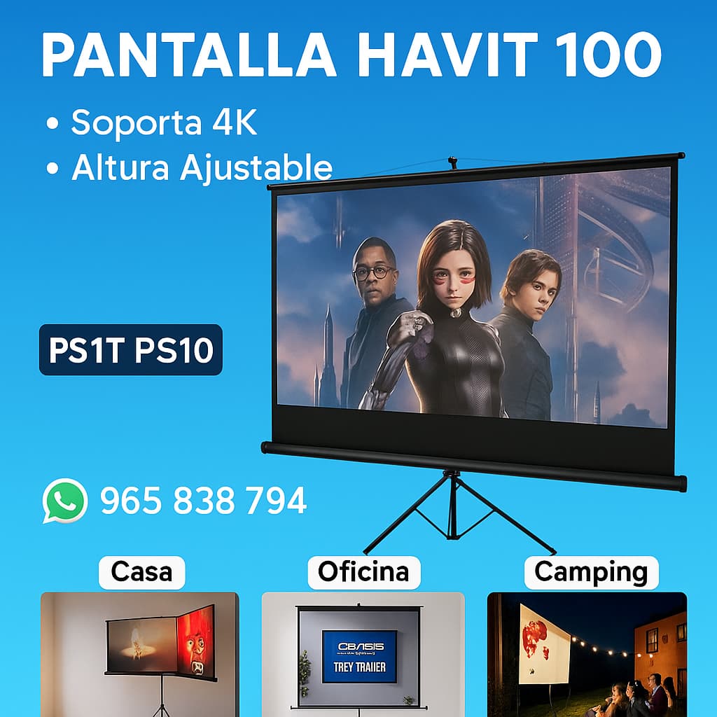 Pantalla Proyección 100” HAVIT PS100 – 4K HD | Enrollable y Ajustablecon trípode