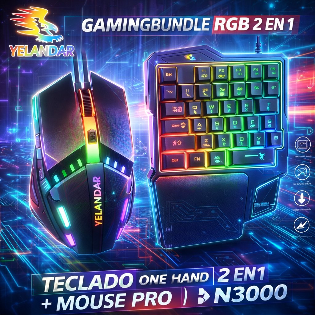 🔥 Combo Gamer RGB 2 En 1 Teclado Una Mano + Mouse Pro USB – Ergonómico Alto Rendimiento N3000 🎮 ⚡
