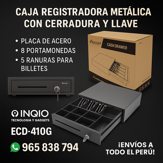 Caja Registradora Metálica con Cerradura y Llave