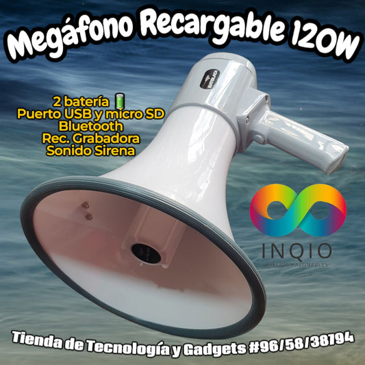 Megáfono Recargable BT-MF98 Bluetooth + Luz LED | 120W | 1KM de Alcance