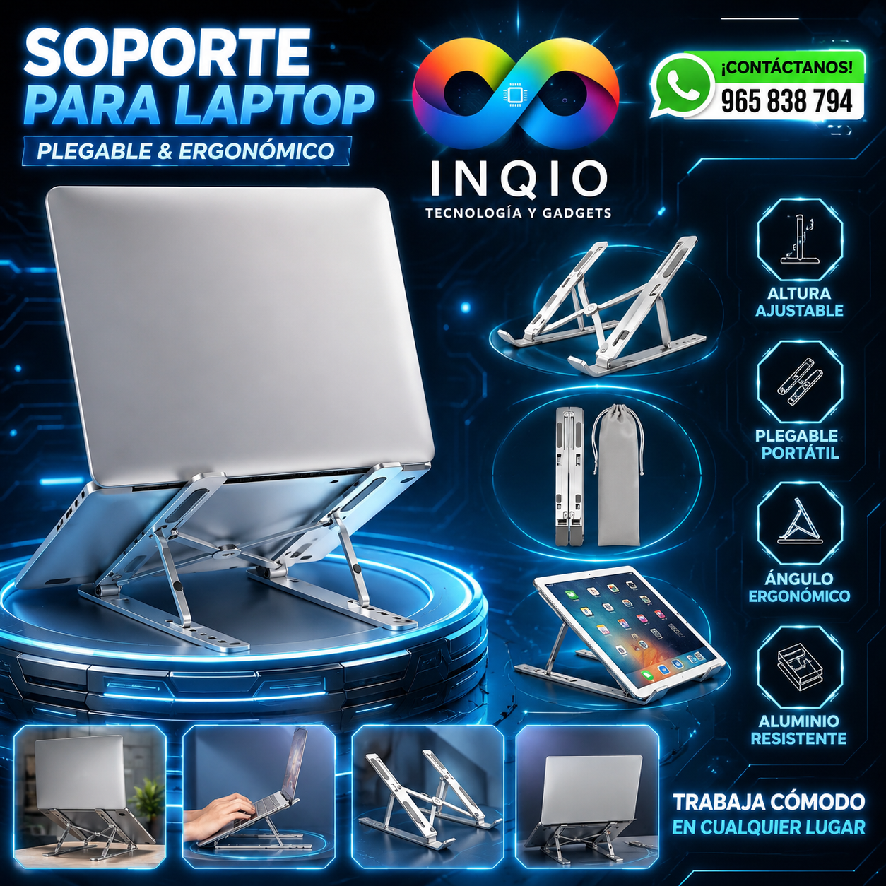 💻 Soporte de Tablet Plegable de Aluminio – Estabilidad y Comodidad en un Solo Accesorio 🚀🔧