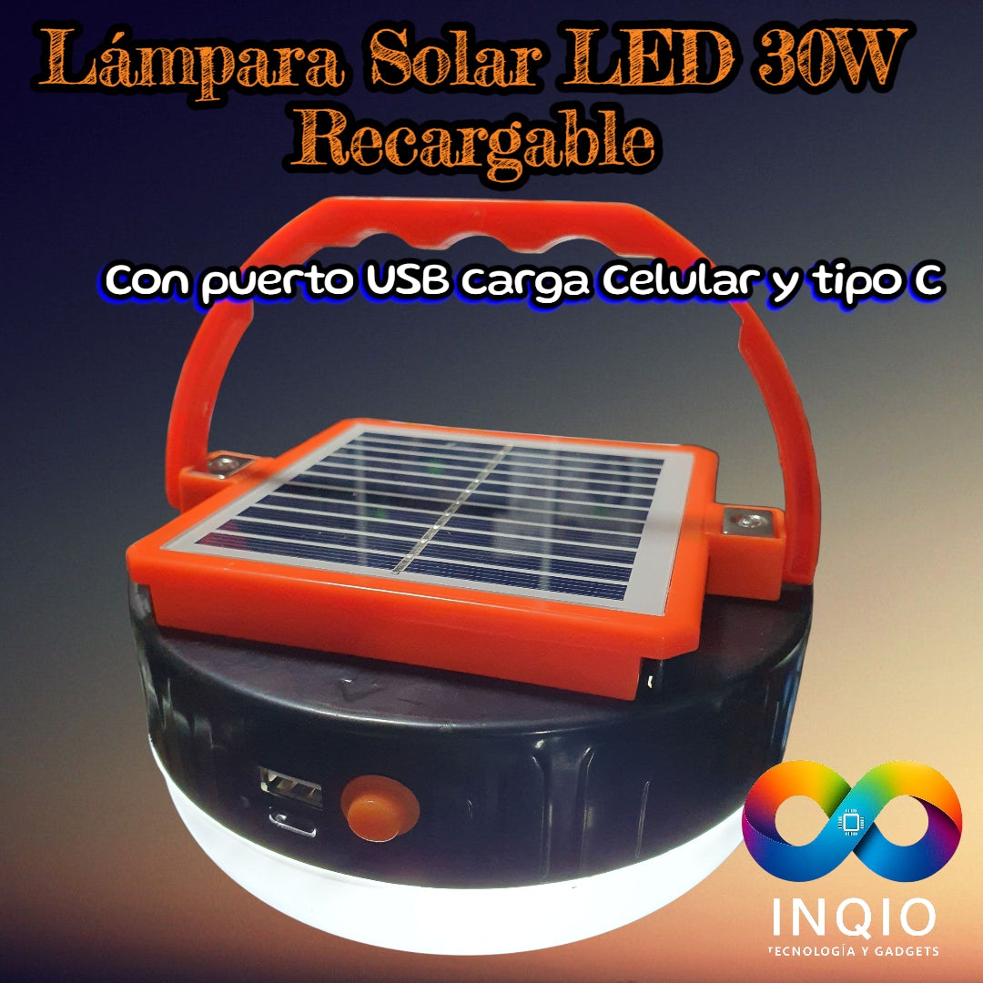 Lámpara Solar Recargable CAFINI – Luz de Mano Portátil 30W SMD con Panel Solar