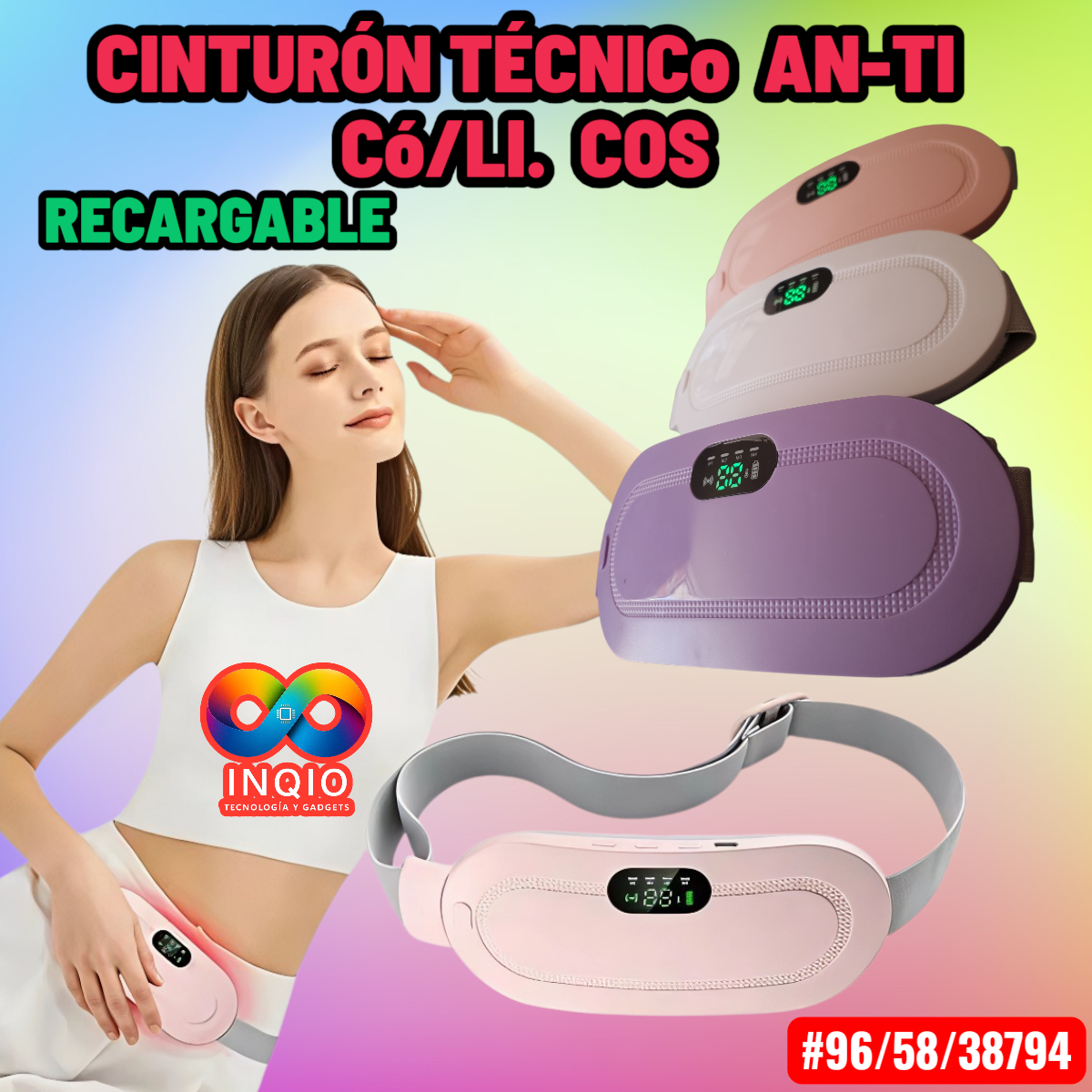Cinturón Térmico An-ti-co-li-cos Recargable, Calor Ajustable 3 Niveles, Faja Eléctrica Portátil