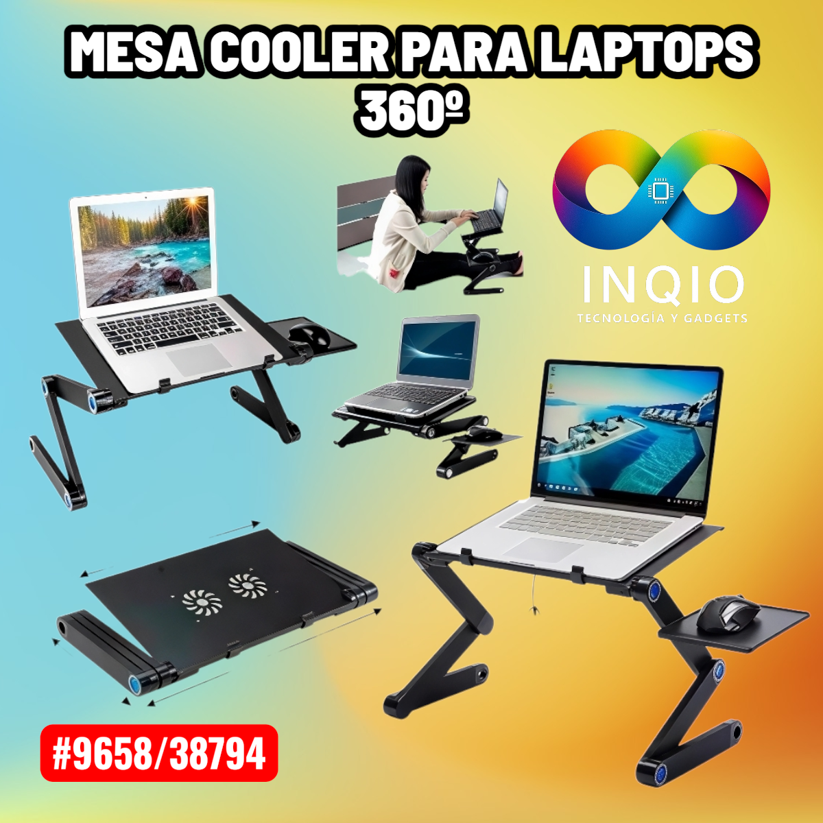 Mesa Cooler para Laptop Metálica con Ventilador SEISA BH-T8 Ajustable 360°
