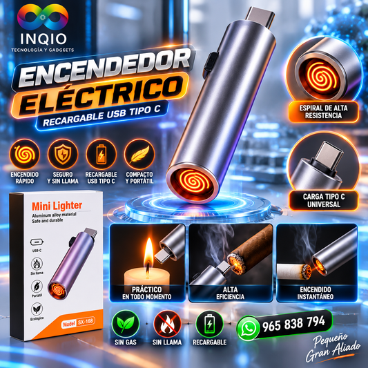 Encendedor Eléctrico Recargable USB Tipo C SX-168 | Encendedor Electrónico