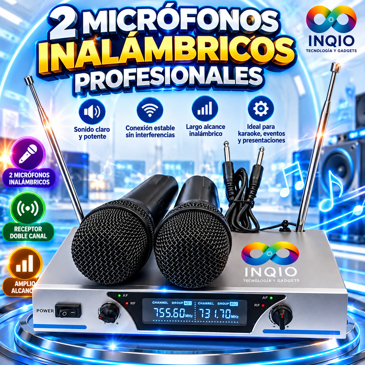 🎤 2 Micrófonos Inalámbricos Profesionales – Sonido Claro y Conexión Estable 🎶🔊