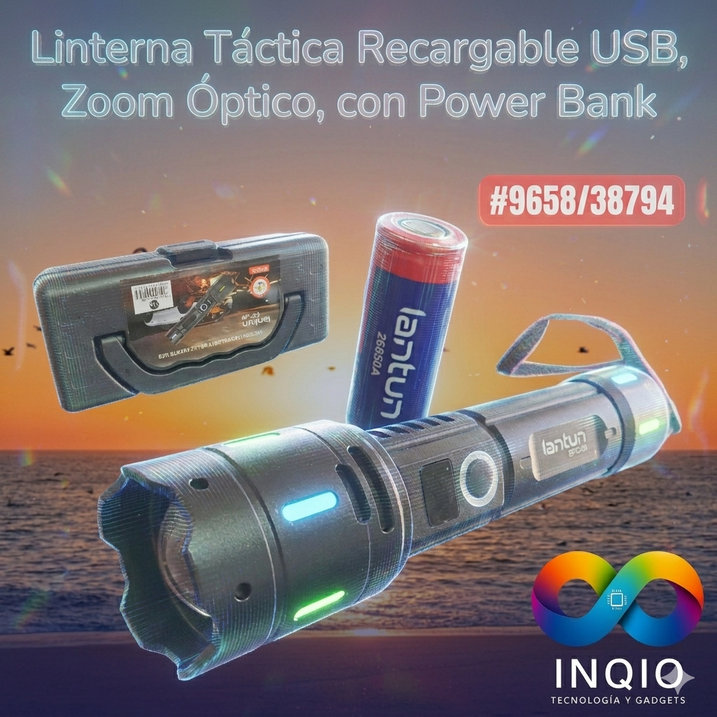 Linterna Táctica Recargable USB Lantun EPC-89 🔦 | Power Bank 3800M + Zoom Ultra Potente para Emergencias y Camping