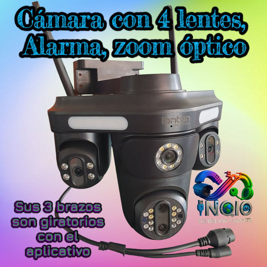 Cámara de Seguridad 4 Lentes Giratoria FHD con Zoom, Visión Nocturna y Seguimiento – WiFi IP66