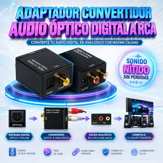 Convertidor Audio Óptico Digital a RCA | Adaptador Toslink a Analógico para TV, PS4 y Equipo de Sonido