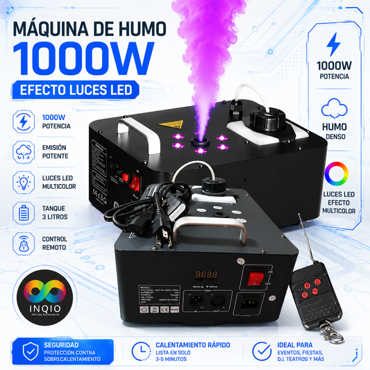🎮 MÁQUINA DE HUMO 1000W CON EFECTOS DE LUCES LED RGB