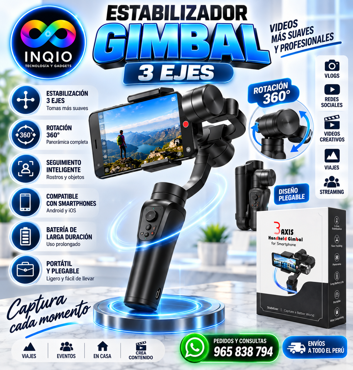 Gimbal 3 Ejes para Celular 📱 | Estabilizador Profesional 360°