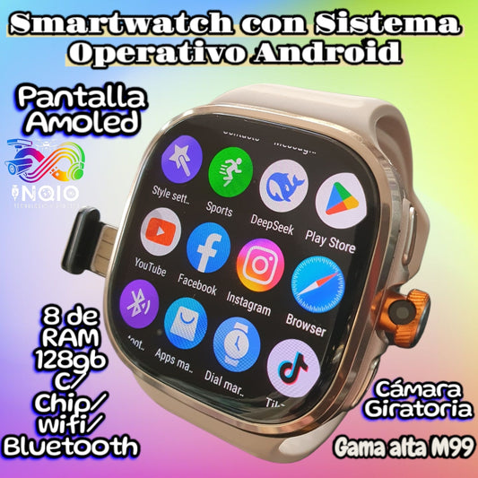 Smartwatch Android AMOLED 8GB RAM 128GB | Chip SIM WiFi Bluetooth + Cámara Giratoria