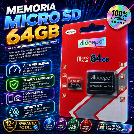 💾 Memoria Micro SD 64GB Aldeepo + Adaptador SD | Alta Velocidad 📲