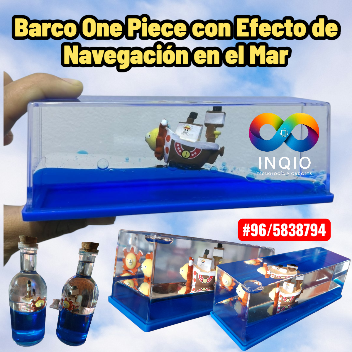 Barco One Piece con Efecto de Navegación en el Mar | Decorativo Antiestrés Anime Coleccionable