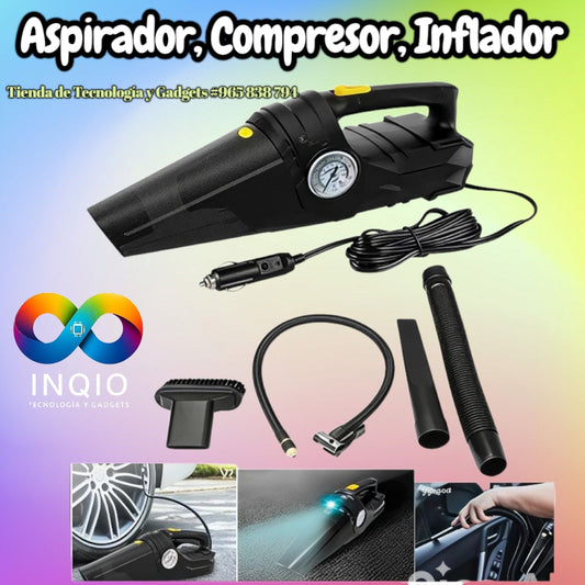 Aspiradora Inflador 3 en 1 para Auto 12V | Limpieza + Compresor Portátil