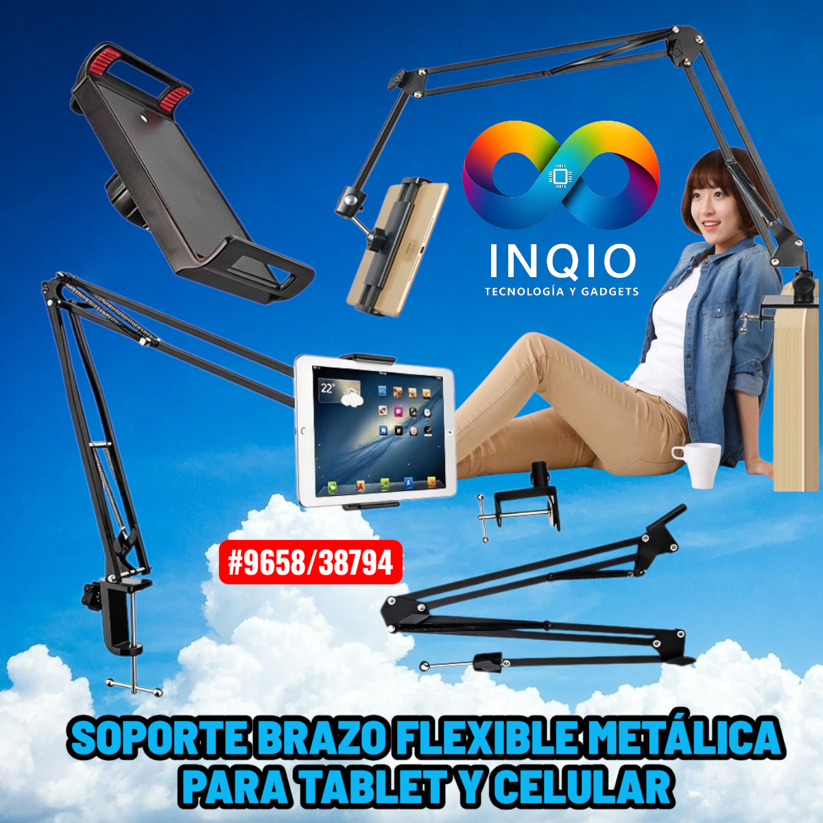 Soporte Brazo Flexible Metálico 18cm para Celular y Tablet 4–12” | Ajustable y Resistente