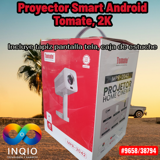 Proyector Smart Tomate MPR-2042 Full HD 2K Android 13, WiFi Bluetooth + Pantalla 100"