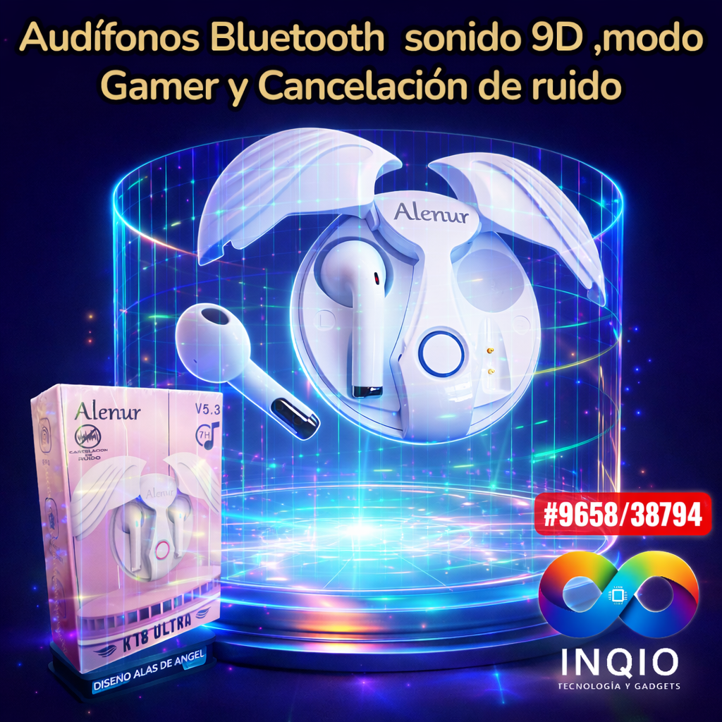 Audífonos Bluetooth 5.3 Alenur K18 Ultra Sonido 9D Modo Gamer y Cancelación de Ruido
