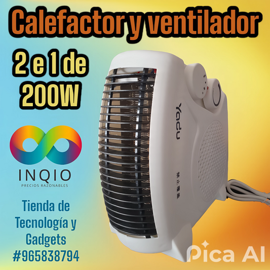 Calefactor y ventilador, 2 en 1 200W
