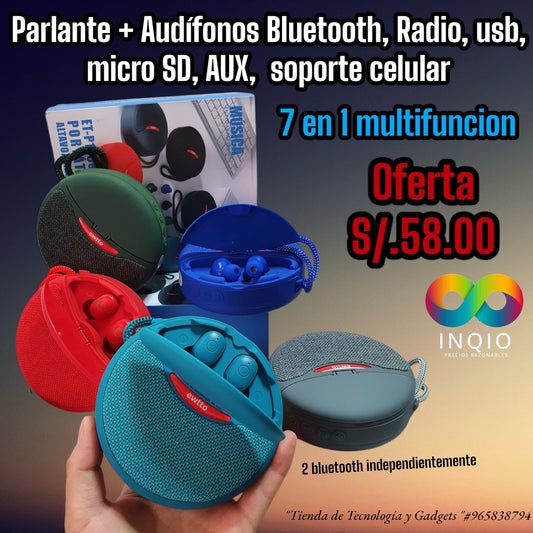 🔊🎧 PARLANTE + AUDÍFONOS BLUETOOTH MULTIFUNCIÓN 7 EN 1 – TODO EN UN SOLO DISPOSITIVO 🔥