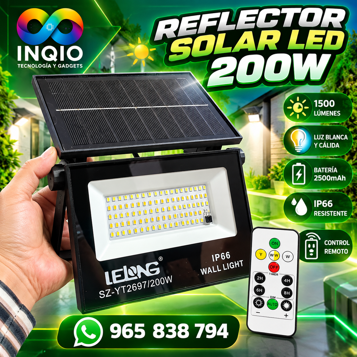 Reflector Solar LED 200W con Control Remoto IP66