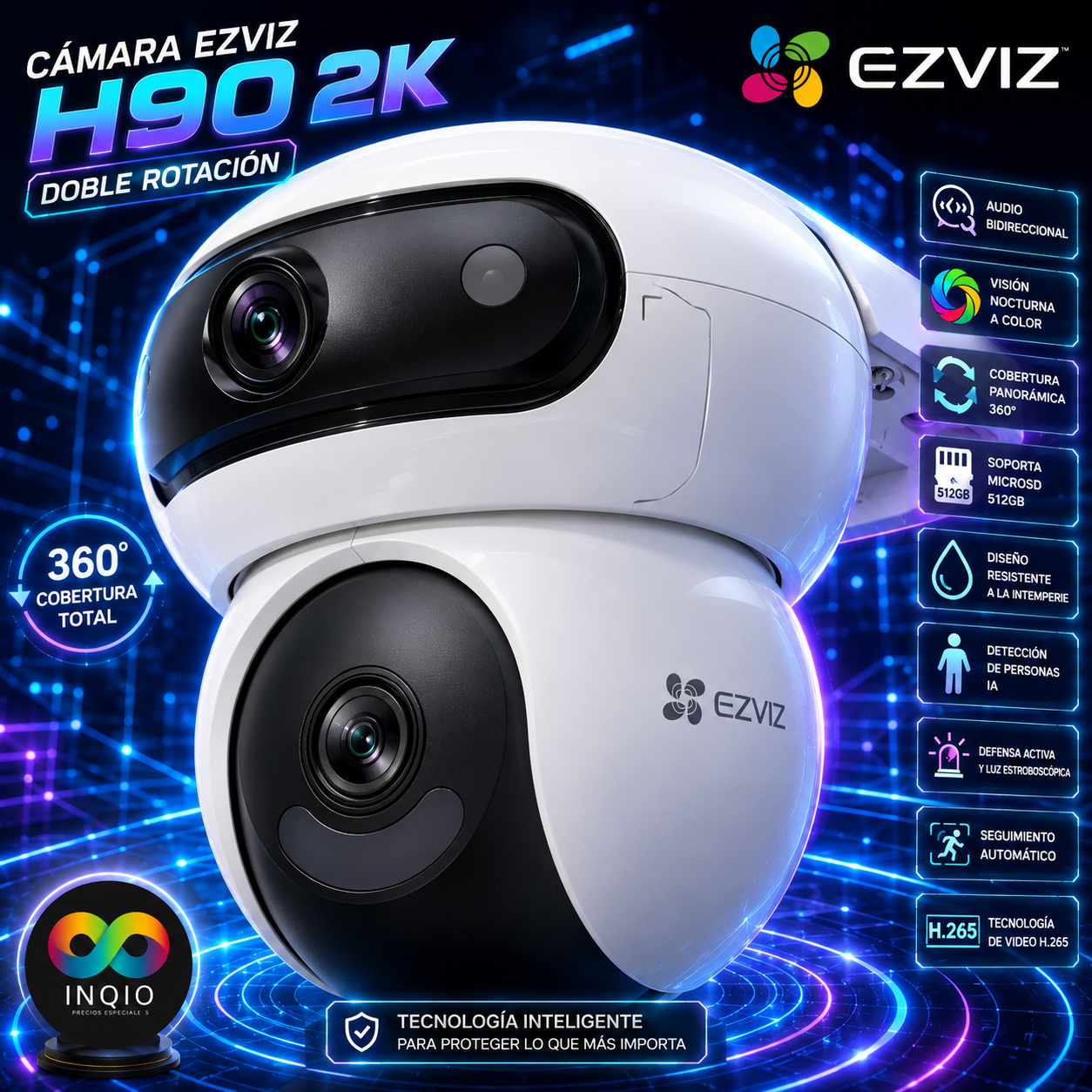 Cámara de Seguridad Inteligente EZVIZ H90 Dual 2K WiFi Exterior 360°