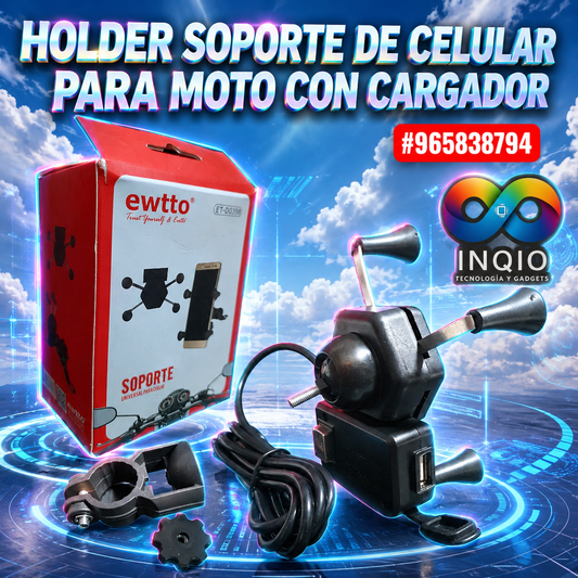 Soporte Celular para Moto con Cargador USB | Holder Universal Antivibración Ajustable 360°