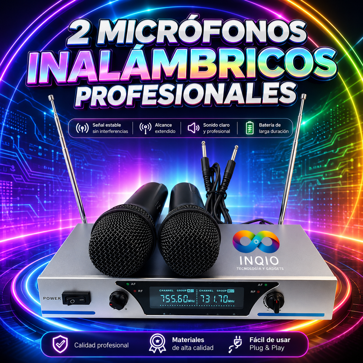 🎤 2 Micrófonos Inalámbricos Profesionales – Sonido Claro y Conexión Estable 🎶🔊