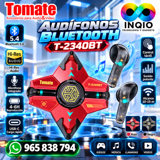 Audífonos Bluetooth Gamer T-2340BT Tomate | Inalámbricos Hi-Res Audio