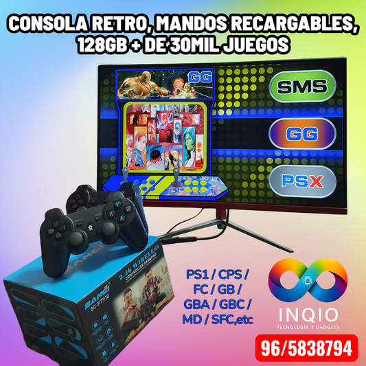 Consola Retro Sanci SC-P7910 Game Stick 4K Ultra HD + 30,000 Juegos + 2 Mandos Recargables, 128GB
