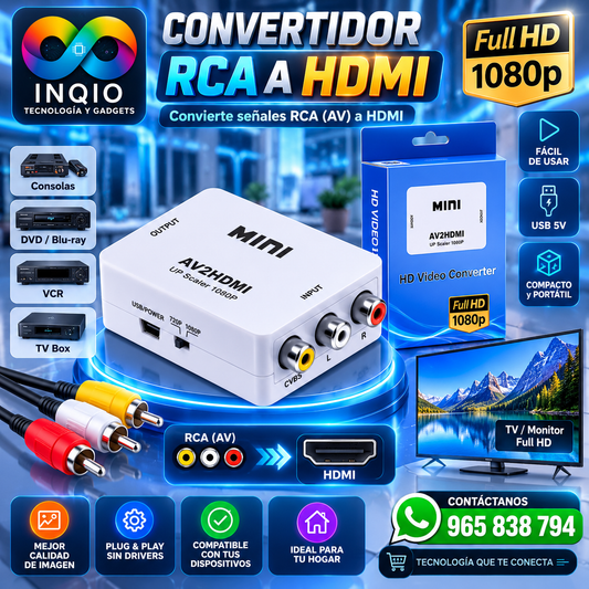 Convertidor RCA a HDMI Full HD 1080P | AV a HDMI Mini