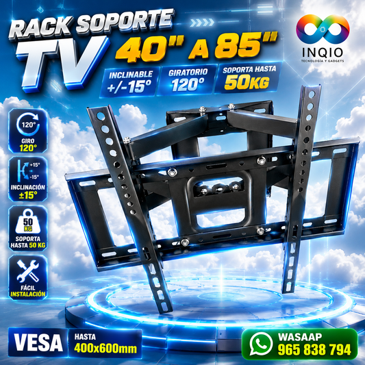 Rack Soporte TV , 40" a 85",  Inclinable + Giratorio 120° | Hasta 50Kg